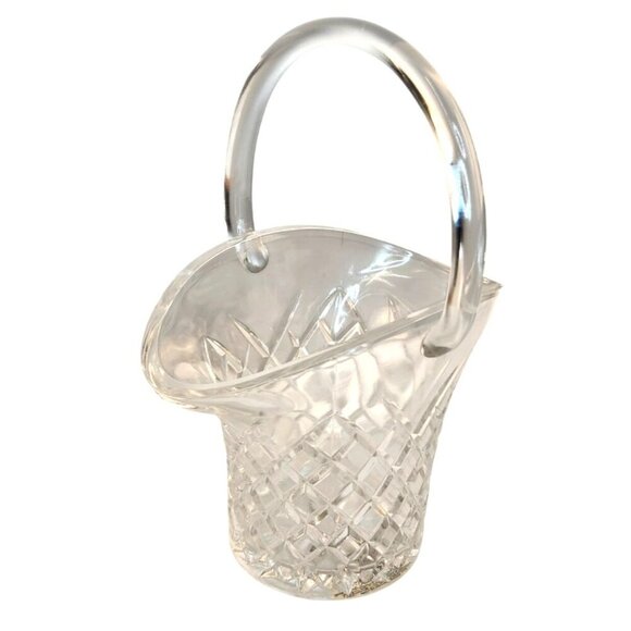 Pressed Cut Crystal Glass Basket Vase Handled Diamond Pattern Decorative Display - Picture 1 of 9